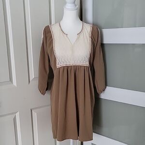 Umgee White Crochet Lace V-neck Yole Womens Brown Dress Size Medium